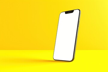 mobile phone, smart cell phone with blank screen isolated on a yellow color background