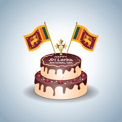Sri Lanka National Day with a Cake .Vector Illustration