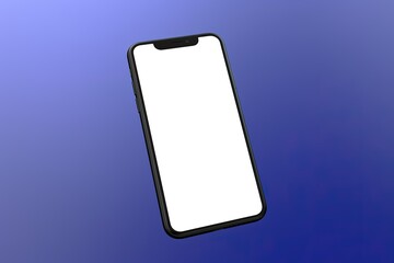 3d render of a mobile phone, smartphone with blank screen isolated on a blue colored background