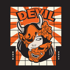 Oni Japanese girl devil mask, Vector illustration	