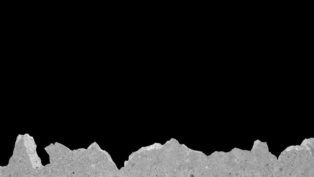 Concrete wall destructions fracture falling down.4k animation render with alpha channel.