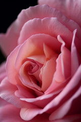 Extreme close-up of a beautiful blooming pink rose flower, macro photography flowers. Generative AI