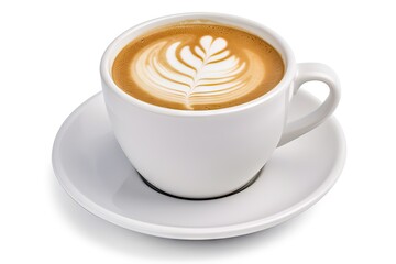 Fototapeta premium Close up of Hot coffee in White Cup on Isolated Background. Generative AI illustrations.