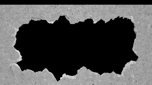 Concrete wall destructions fracture falling down.4k animation render with alpha channel.