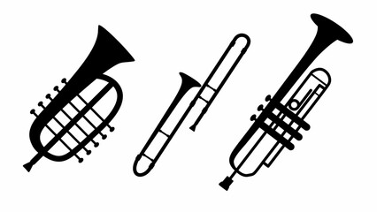 Black and white trumpet silhouette, vector - obrazy, fototapety, plakaty