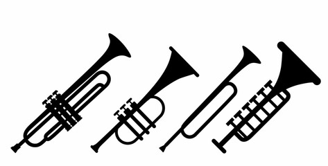 Black and white trumpet silhouette, vector