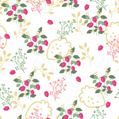 Fresh Sweet Ripe Strawberries Fruit From Farm Vector Pattern