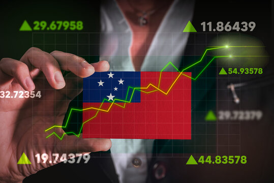 Graph growing up in Front Of Samoa Flag. business state growing up concept.
 - Powered by Adobe