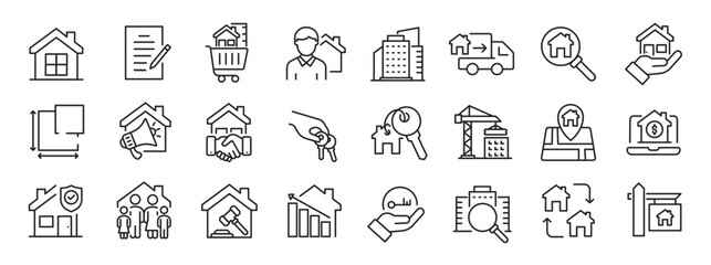 Real estate thin line icons. Editable stroke. For website marketing design, logo, app, template, ui, etc. Vector illustration.