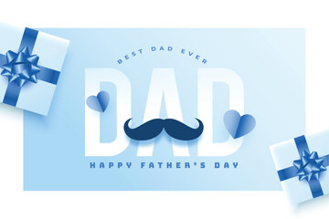 father's day greeting card with realistic giftbox and mustache design