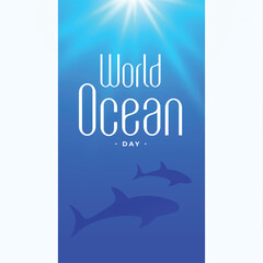 8th june world ocean day concept poster with sun rays effect