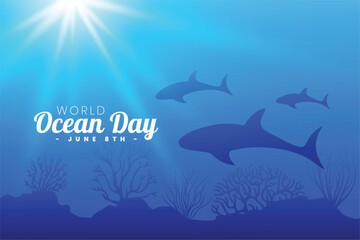 beautiful world ocean day background with blue seascape and aquatic life