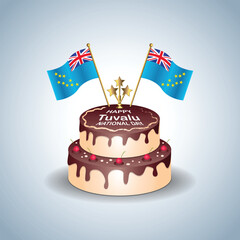 Tuvalu National Day with a Cake .Vector Illustration