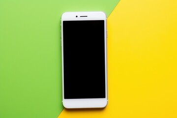 smartphone with screen off, smartphone with screen off isolated on yellow and green color background