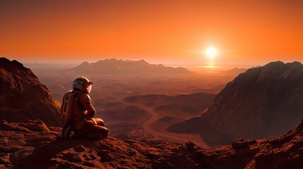 Astronaut watching the sunset on mars, created using generative AI tools