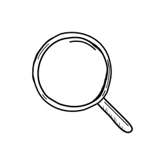 Magnifying glass hand draw icon isolate on white background.