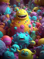 a cute monsters colorfull 3d rendering generated ai