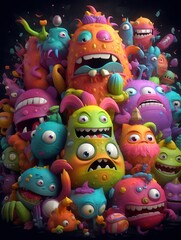Fototapeta na wymiar a cute monsters colorfull 3d rendering generated ai