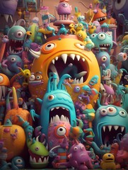 a cute monsters colorfull 3d rendering generated ai
