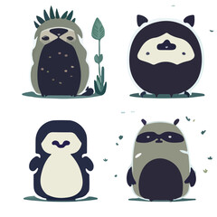 Hand drawn vector abstract graphic cartoon illustrations cards set template with beauty cute minimalistic style wildlife Sloth print set. Wild life Sloth animal concept design art