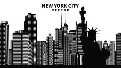 Obraz premium New York City Skyline with Statue of Liberty Black and White Vector Illustration