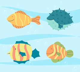 Set of hand drawn cute fish collection