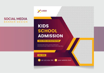 Students Back to school admission promotion social media post banner template