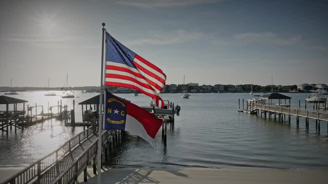 North Carolina and American Flags