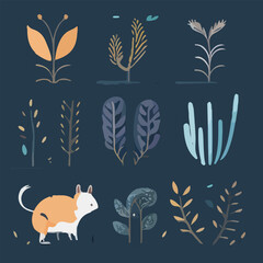 Hand drawn vector abstract graphic cartoon illustrations cards set template with beauty cute minimalistic style wildlife Mouse print set. Wild life Mouse animal concept design art