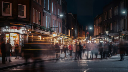 Fototapeta na wymiar Crowd of anonymous people walking on busy city night streets