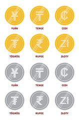 Vector gold and silver coins with money signs