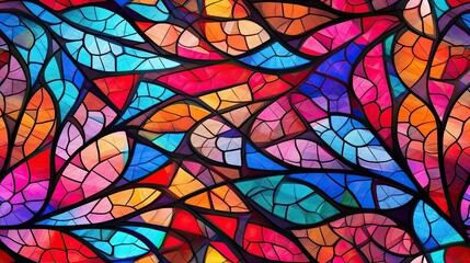 Fototapeta na wymiar seamless close-up of a colorful stained glass window, vibrant and colorful, abstract background texture, tile, 8k, generative ai
