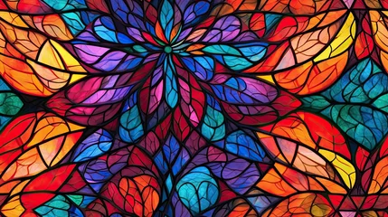 Fotobehang close-up of colorful stained glass window, vibrant and colorful, abstract background seamless texture, tile, 8k, generative ai © Perfect PNG