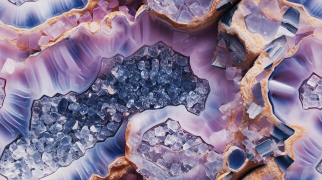 seamless macro view of a crystal geode showcasing the detailed, colorful 3d structures within, against a black background texture, tile, 8K, generative ai