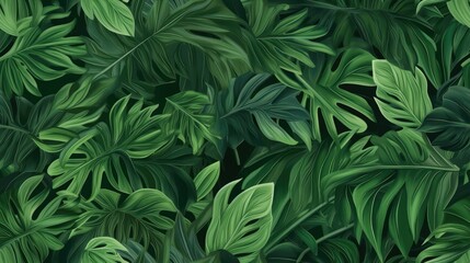 Naklejka na ściany i meble lush jungle foliage vibrant and green seamless background texture, tile, 8K, generative ai