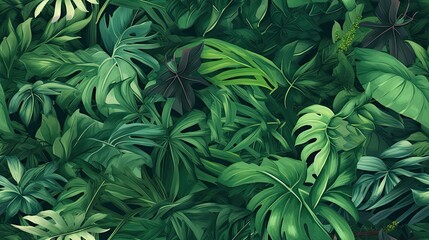 lush jungle foliage vibrant and green seamless background texture, tile, 8K, generative ai