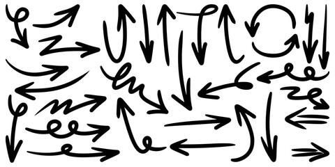 Set of Hand drawn vector arrows doodle on white background. design element vector illustration.