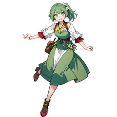 Obraz na płótnie Canvas Cute happy anime girl in green - Generative AI
