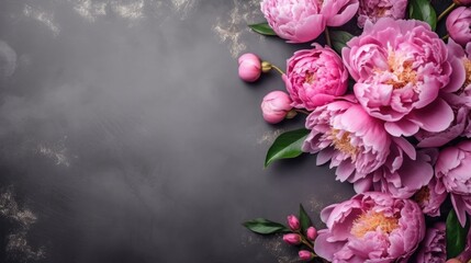 Pink flowers on a grey background - mockup copyspace template created using generative AI tools