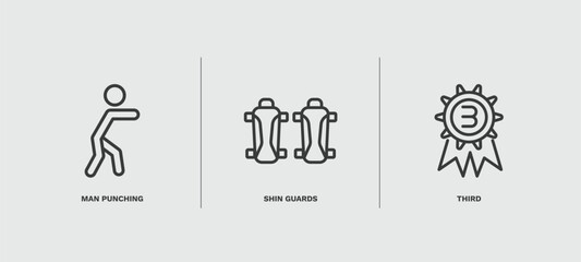 Fototapeta premium set of sport and games thin line icons. sport and games outline icons included man punching, shin guards, third vector.