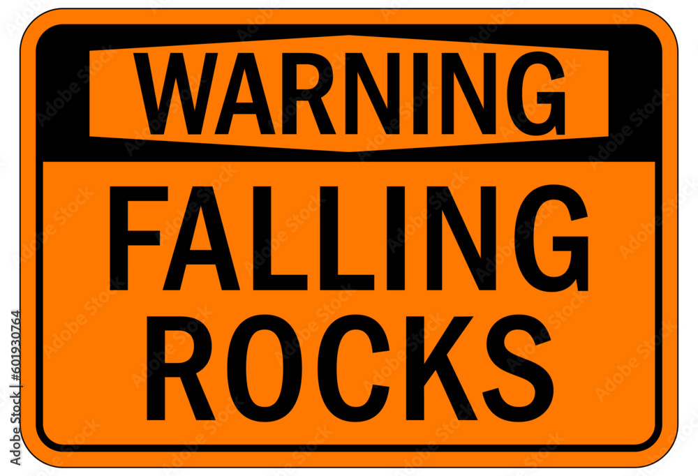 Wall mural falling rock warning sign and labels