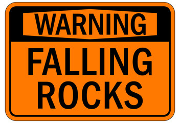 Falling rock warning sign and labels