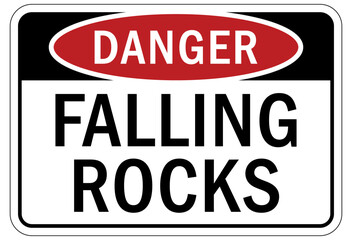 Falling rock warning sign and labels