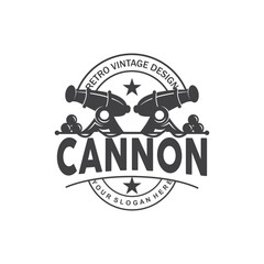 Cannon Logo, Elegant Simple Design Retro Vintage Style, War Artillery Vector, Illustration Symbol Icon