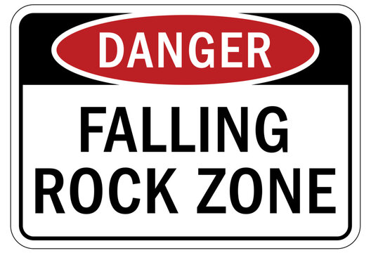 Falling rock warning sign and labels