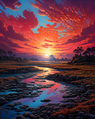 Fototapeta na wymiar sunset landscape art painting