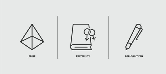 set of education thin line icons. education outline icons included 3d de, fraternity, ballpoint pen vector.