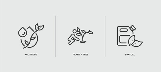 set of ecology thin line icons. ecology outline icons included oil drops, plant a tree, bio fuel vector.