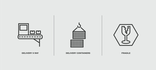 set of delivery and logistics thin line icons. delivery and logistics outline icons included delivery x ray, containers, fragile vector.