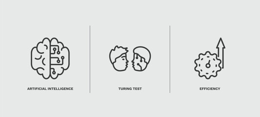 set of artificial intellegence thin line icons. artificial intellegence outline icons included artificial intelligence, turing test, efficiency vector.